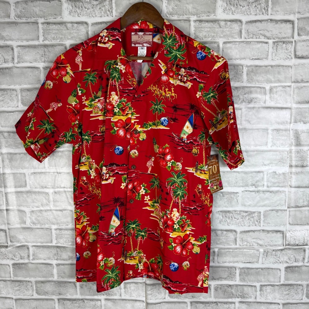 RJC Hawaiian Red Limited Edition Christmas Hawaiian Shirt Santa Surfing MEDIUM